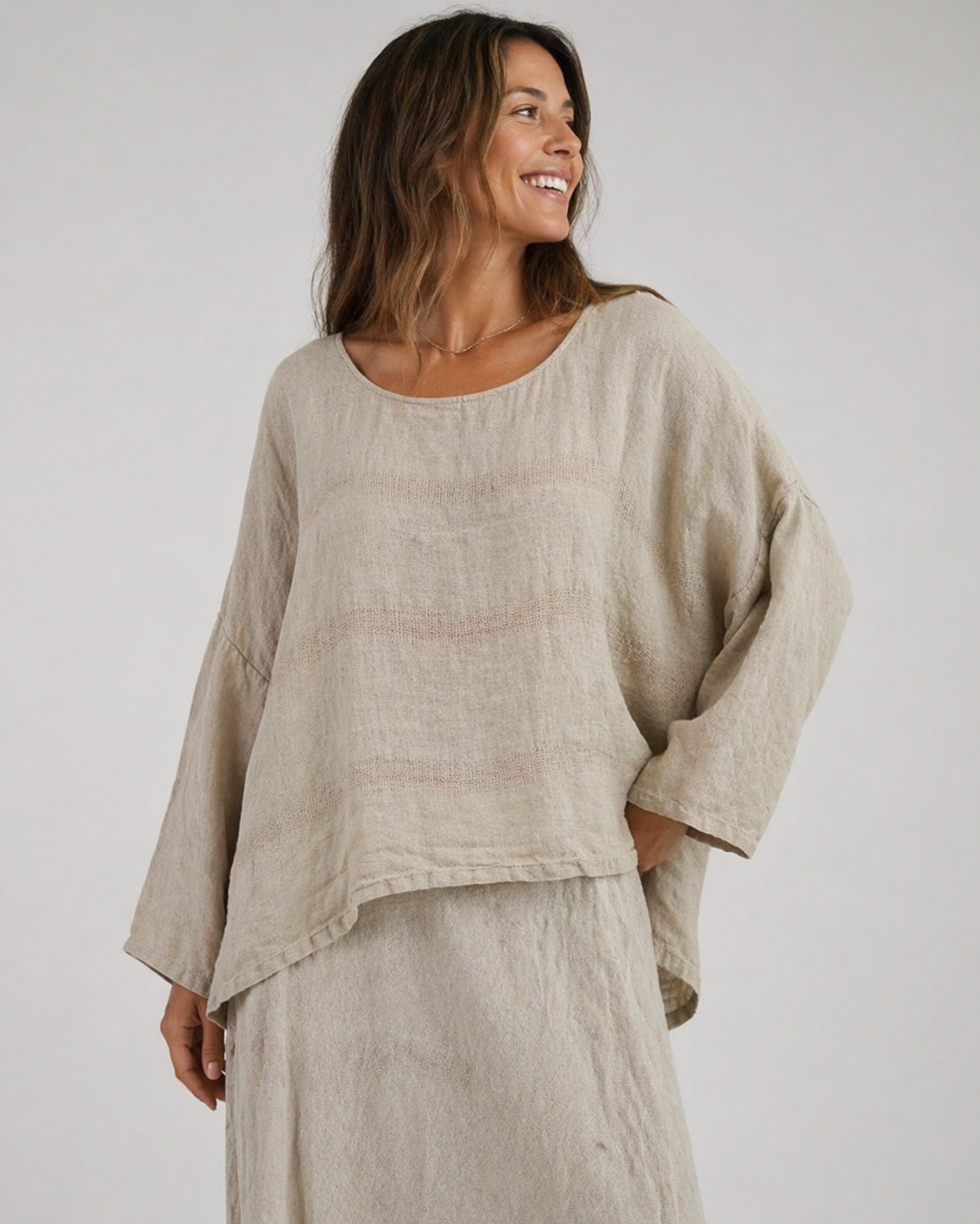 VALENTINA LINEN & MESH TOP – NATURAL