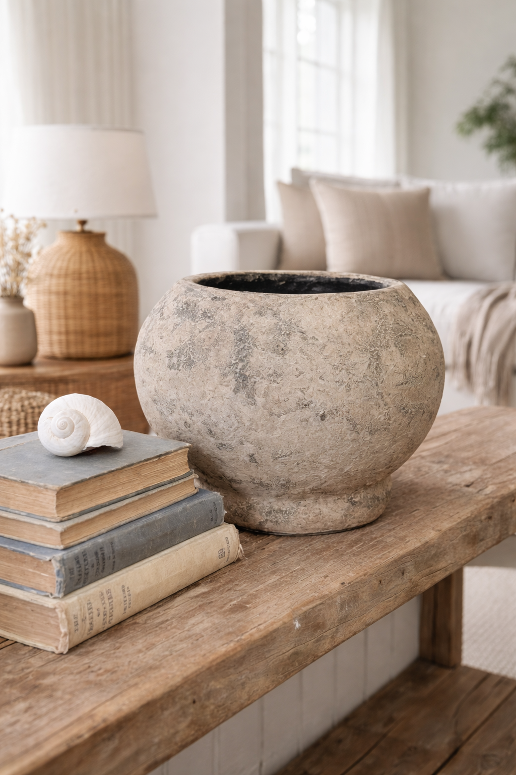 BAYI SMALL ROUND PLANTER | EARTHENWARE | VASE SAND | WHITE | 24CM