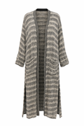 AUDREY LONG LINEN CARDIGAN – BLACK & NATURAL