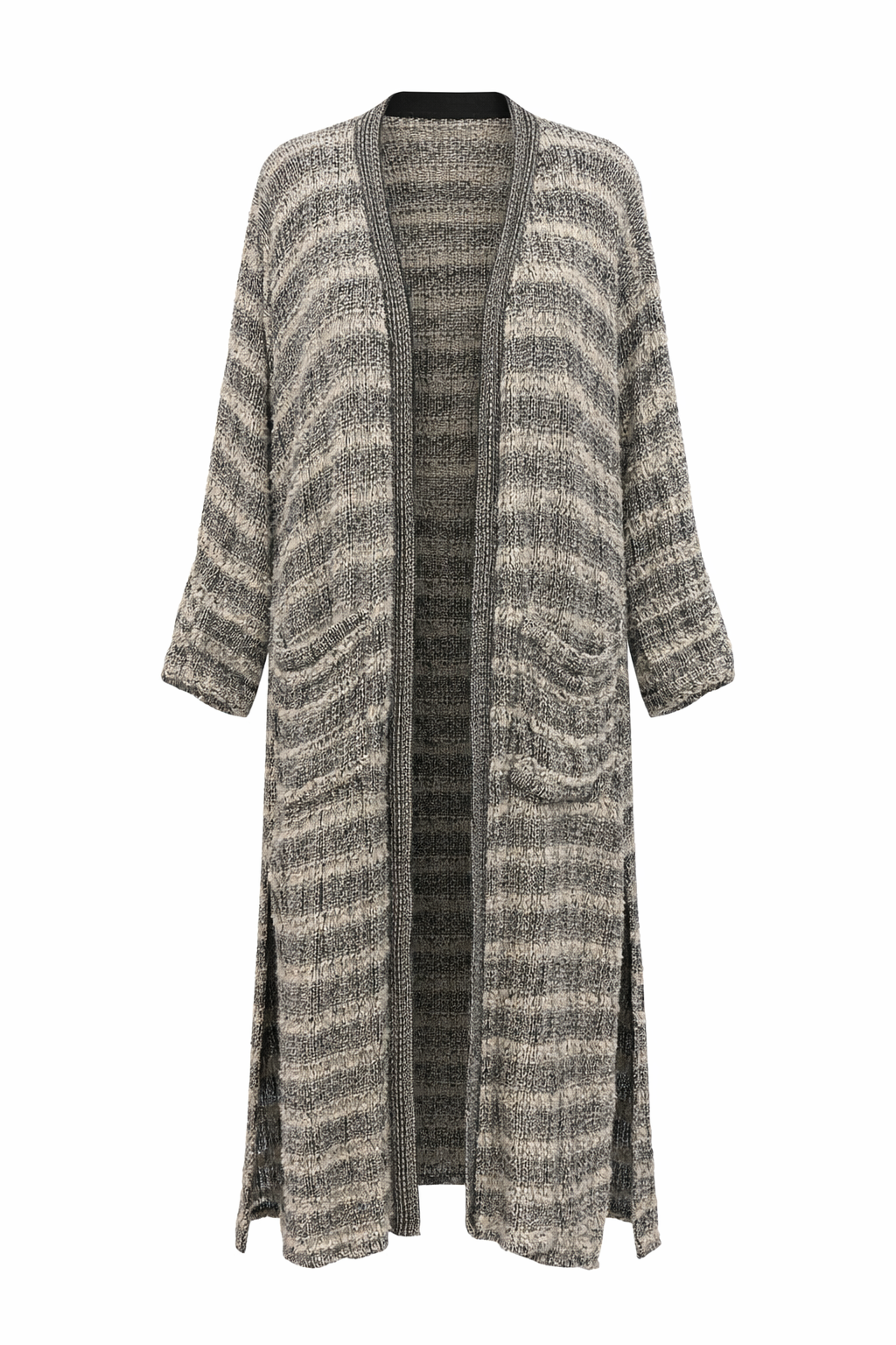 AUDREY LONG LINEN CARDIGAN – BLACK & NATURAL