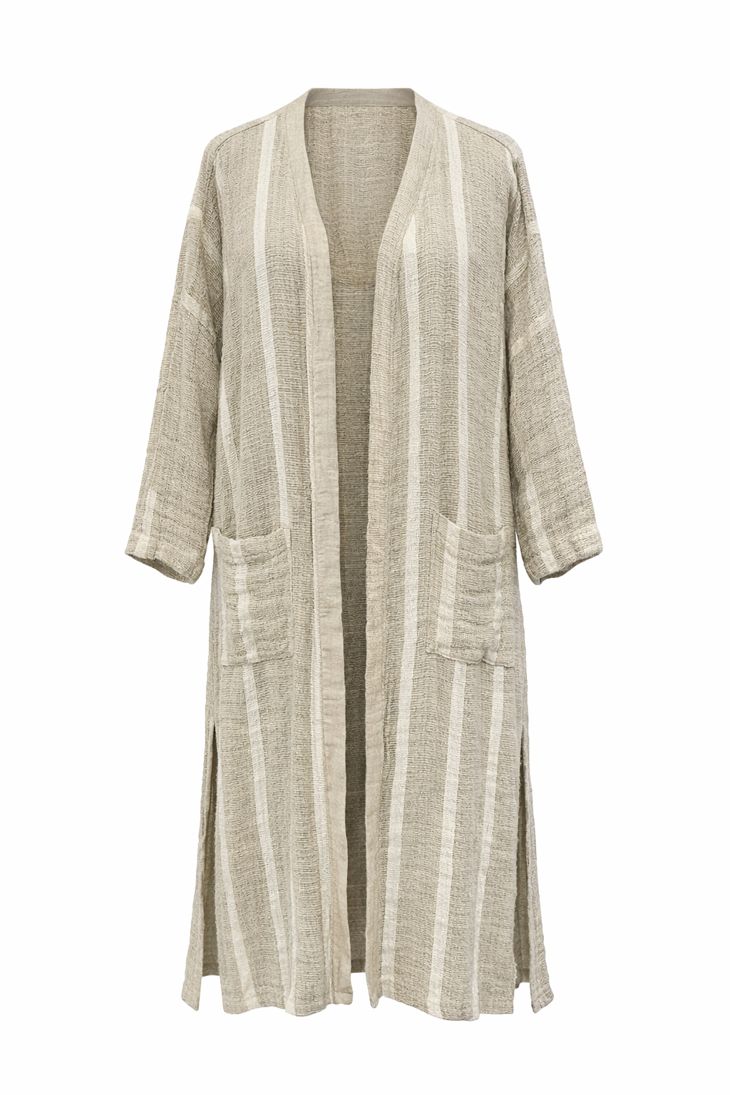 AUDREY LONG STRIPED LINEN COAT – NATURAL