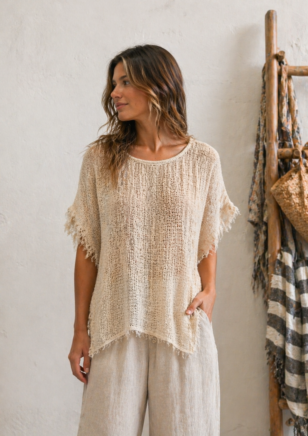 LUCIA FRINGED TOP – NATURAL
