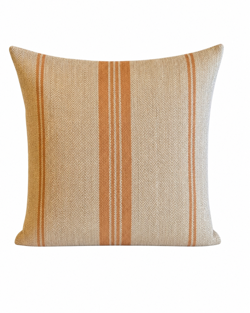 EMPIRE HERRINGBONE LINEN CUSHION COVER – NATURAL & RUST