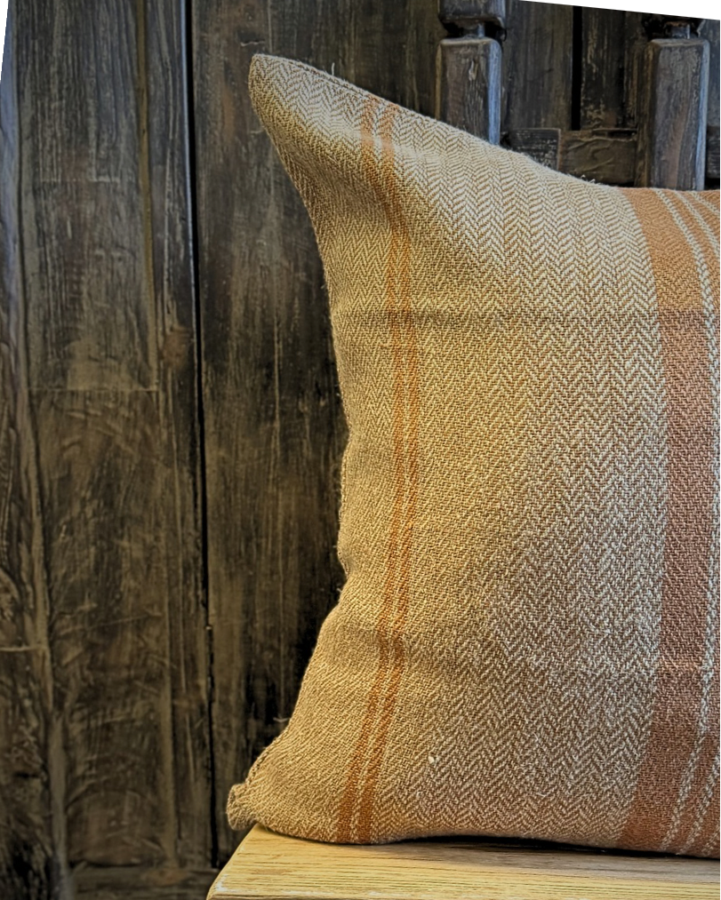 EMPIRE HERRINGBONE LINEN CUSHION COVER – NATURAL & RUST