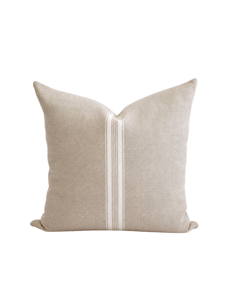 PURO LINO LINEN CUSHION – NATURAL WITH WHITE STRIPES