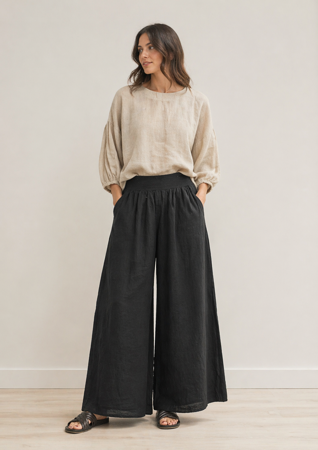 RENATA LINEN PANTS | BLACK | NATURAL