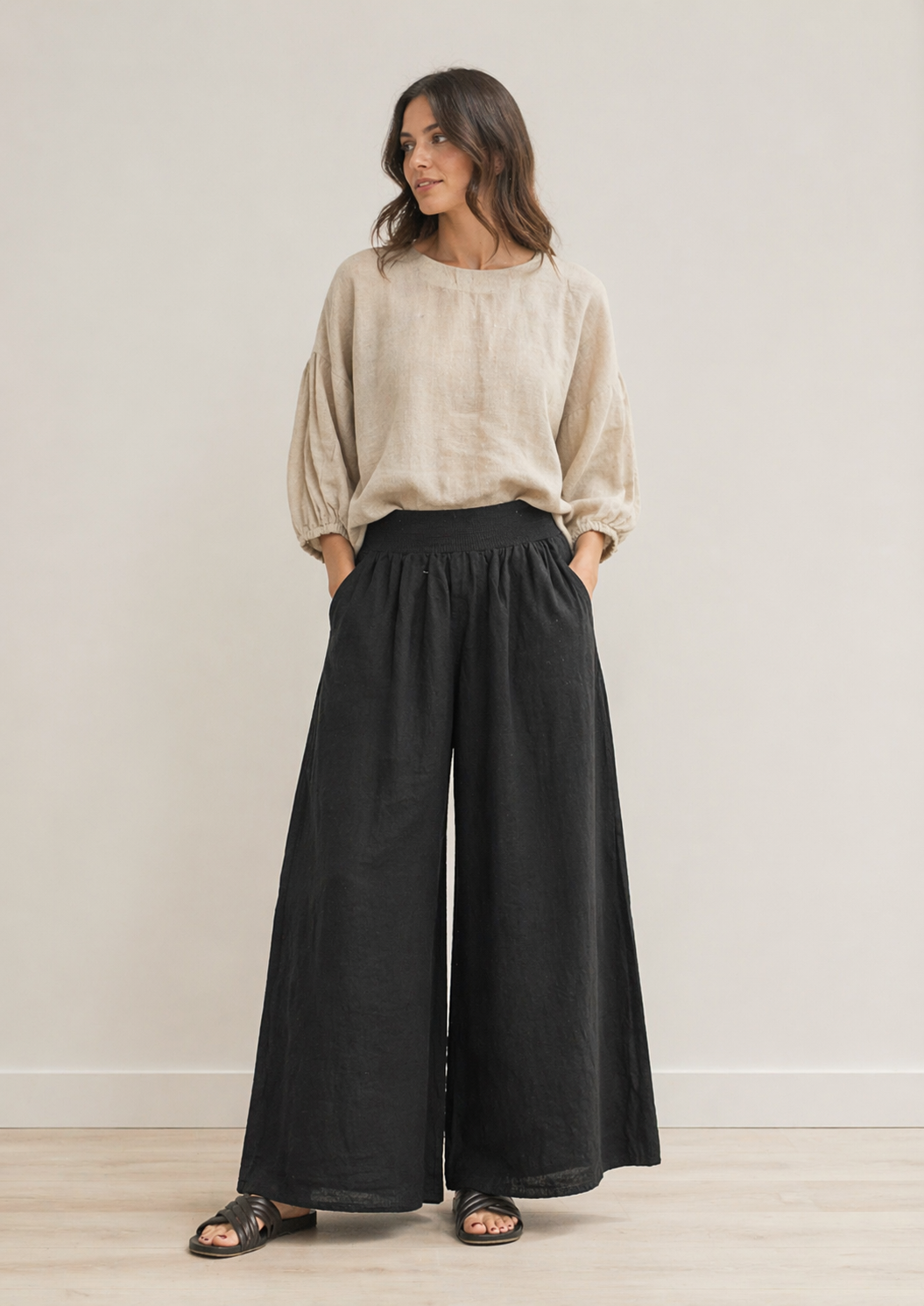 RENATA LINEN PANTS | BLACK | NATURAL