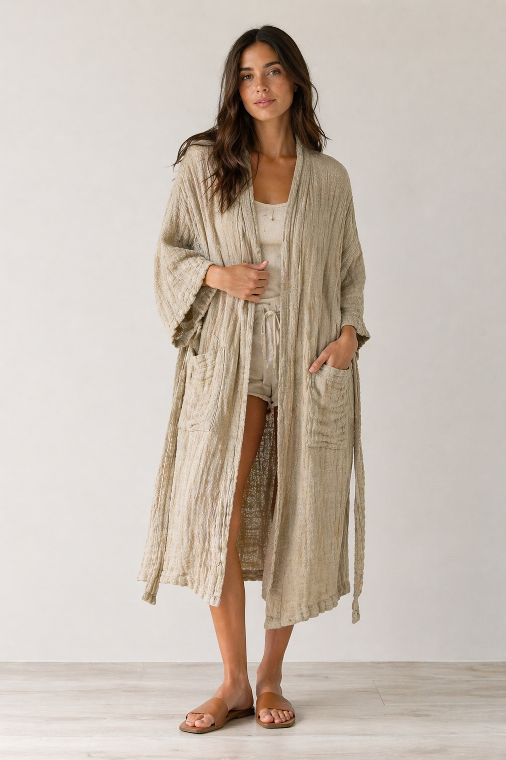 AUDREY HEAVY MESH LINEN ROBE – NATURAL