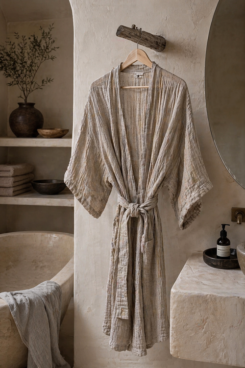 AUDREY HEAVY MESH LINEN ROBE – NATURAL