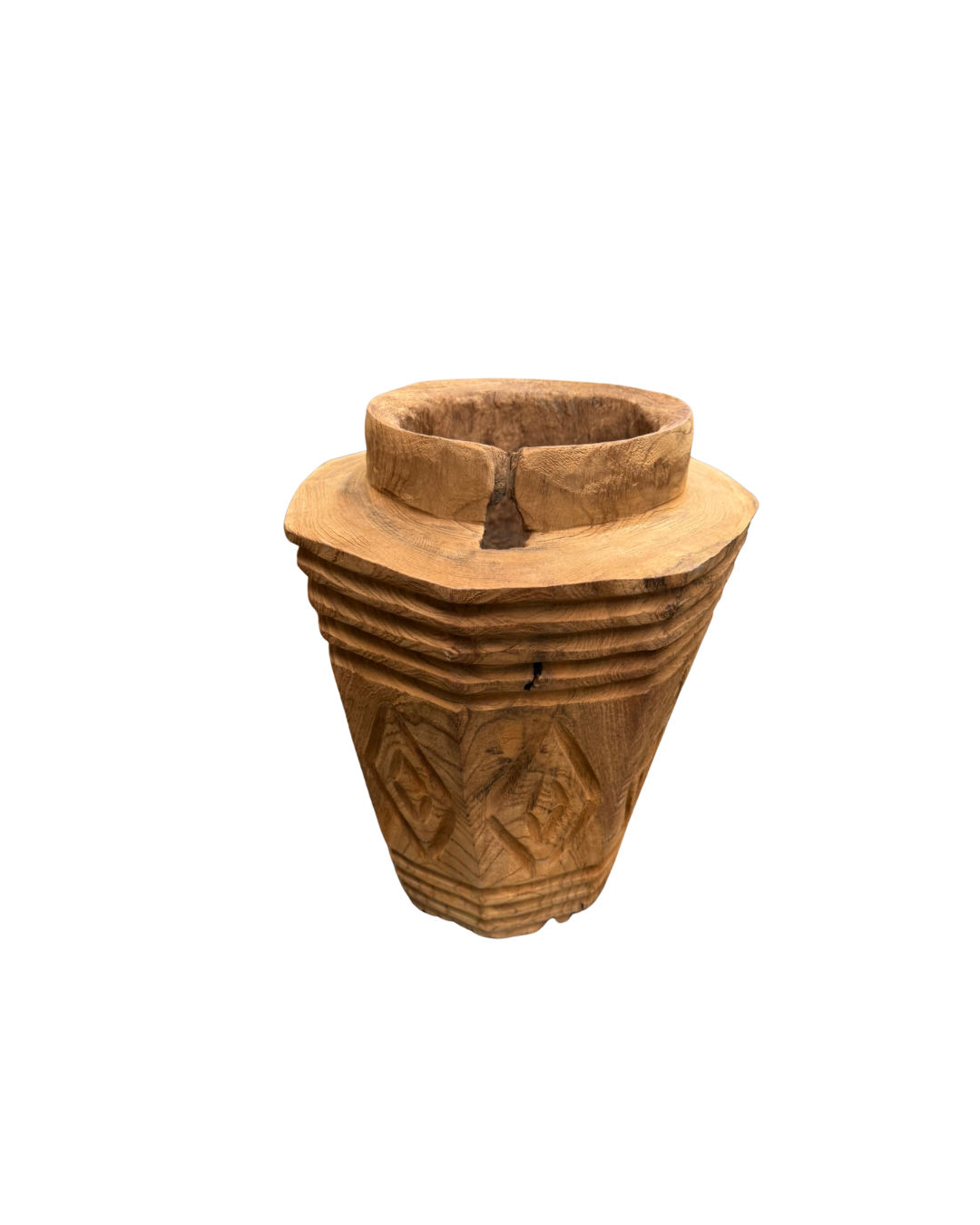 CARVED TEAK HEXAGON VASE / PLANTER
